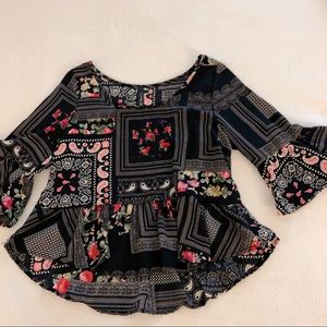 Cropped BoHo Top w/Bell Sleeves